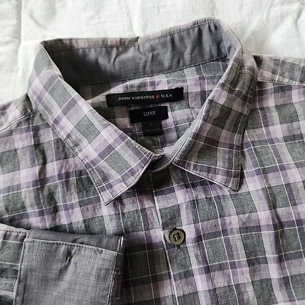 John Varvatos Luxe USA Button Up Shirt Mens Size L Purple Long Sleeve Preppy